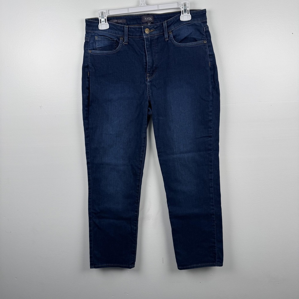 NYDJ Sheri Slim Jeans Womens 8 (32x25) Petite Blue Stretch Denim Mid Rise Fit